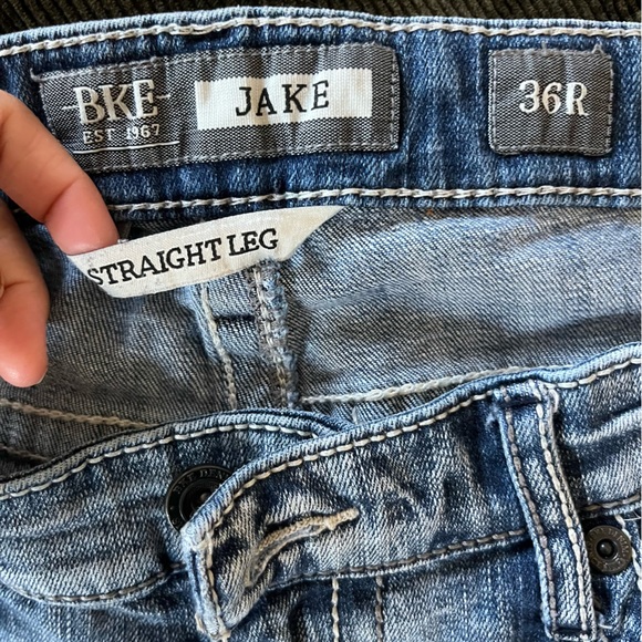 BKE Jake Straight Leg Denim Jeans Light Wash Distressed Read Notes Ripped 36 R - Picture 2 of 11